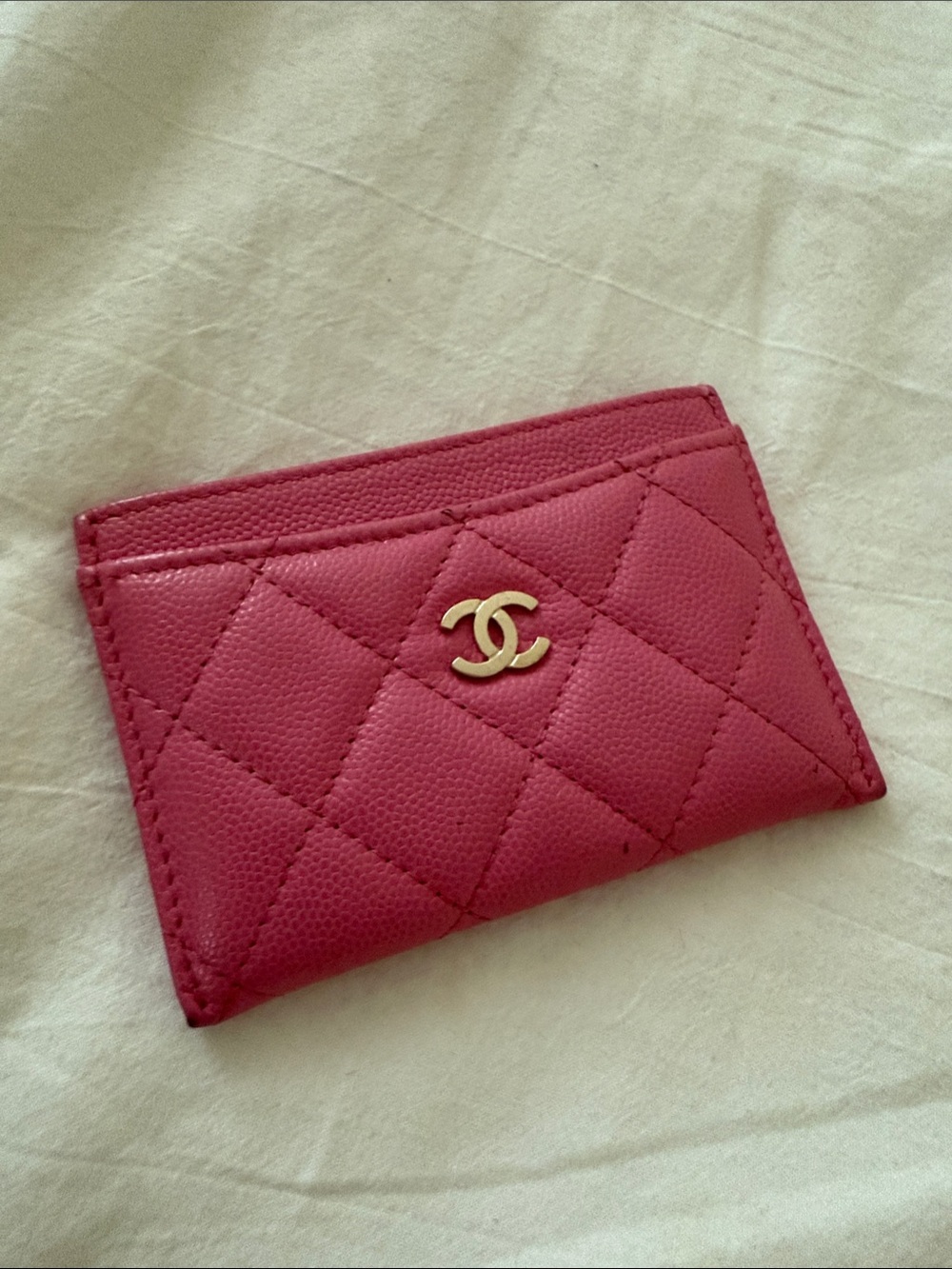 CHANEL Quilted Card Holder - Baby Pink with Gold CC